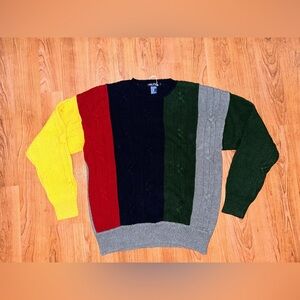 Nautica Men's Size Large Rope Knit Colorblock Sweater Cotton Linen Blend VTG